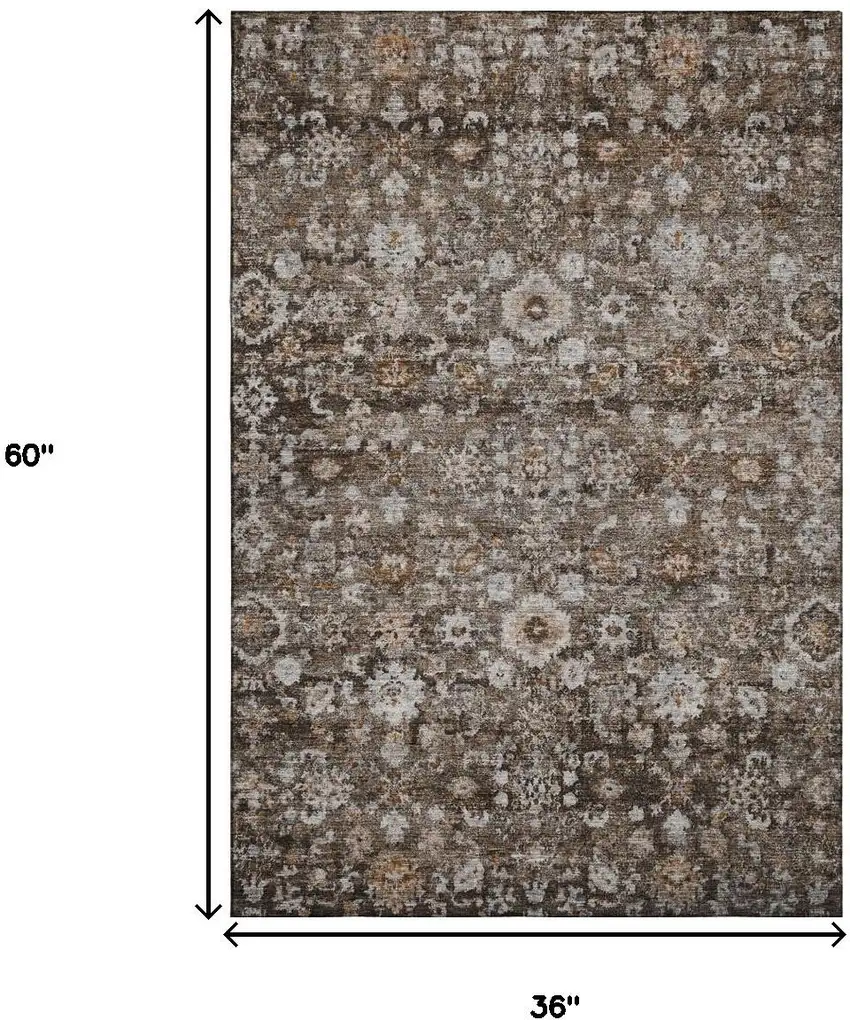 Chocolate And Ivory Oriental Washable Area Rug With UV Protection Photo 3