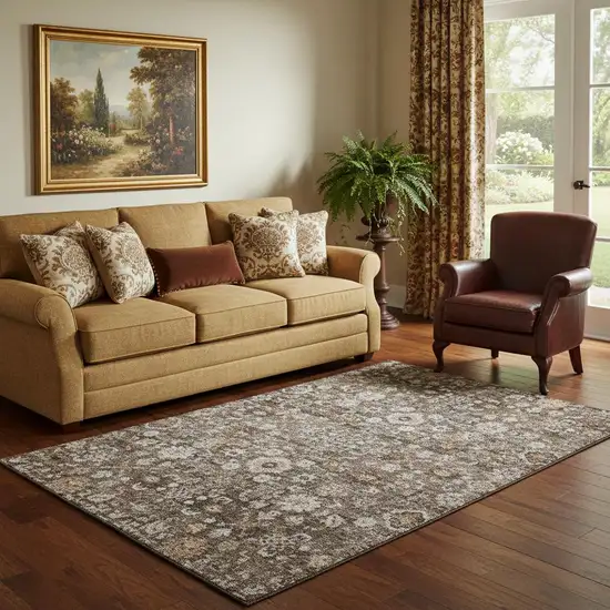 Chocolate And Ivory Oriental Washable Area Rug With UV Protection Photo 1