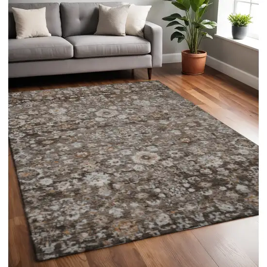 Chocolate And Ivory Oriental Washable Area Rug With UV Protection Photo 2