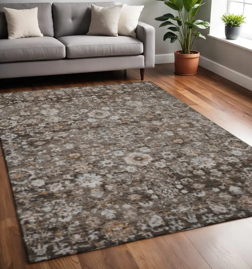 Chocolate And Ivory Oriental Washable Area Rug With UV Protection Photo 2
