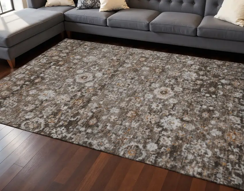 Chocolate And Ivory Oriental Washable Area Rug With UV Protection Photo 2