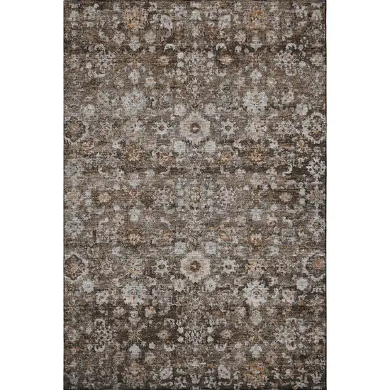 Chocolate And Ivory Oriental Washable Area Rug With UV Protection Photo 3