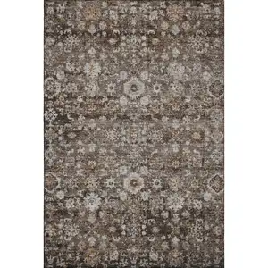 Photo of Chocolate And Ivory Oriental Washable Area Rug With UV Protection