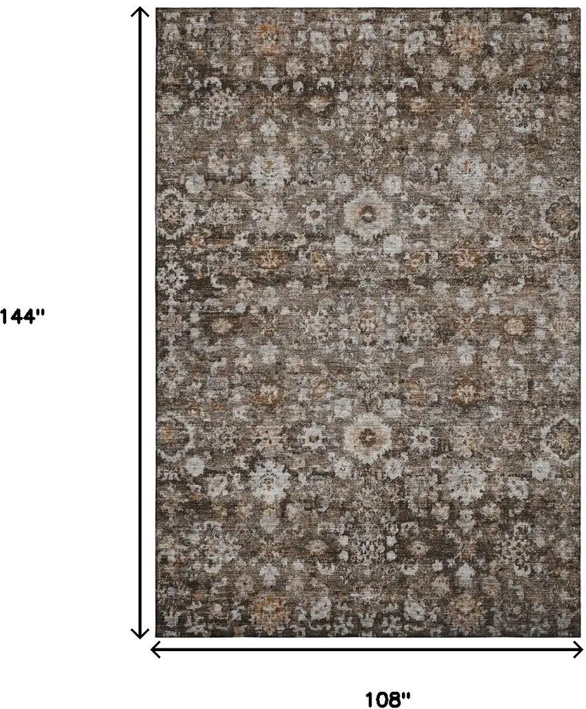 Chocolate And Ivory Oriental Washable Area Rug With UV Protection Photo 9