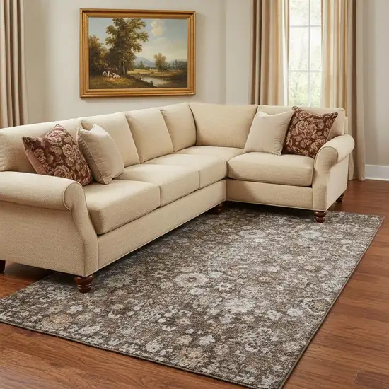 Chocolate And Ivory Oriental Washable Area Rug With UV Protection Photo 1