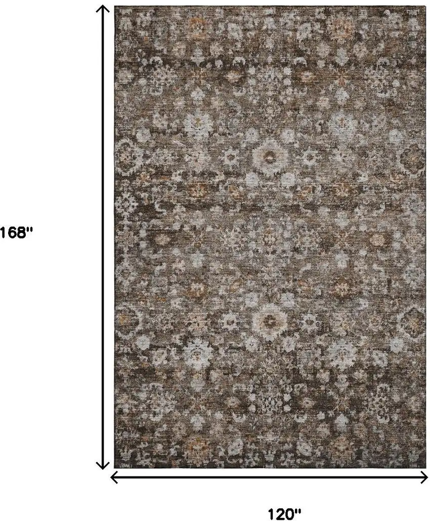 Chocolate And Ivory Oriental Washable Area Rug With UV Protection Photo 9