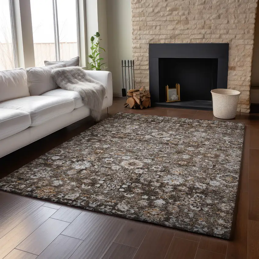Chocolate And Ivory Oriental Washable Area Rug With UV Protection Photo 4