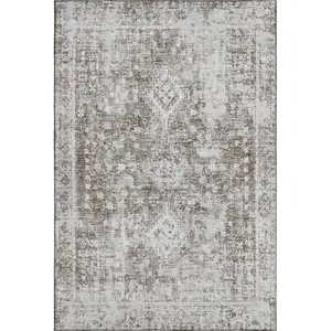 Photo of Chocolate And Ivory Oriental Washable Area Rug With UV Protection