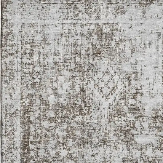 Chocolate And Ivory Oriental Washable Area Rug With UV Protection Photo 2