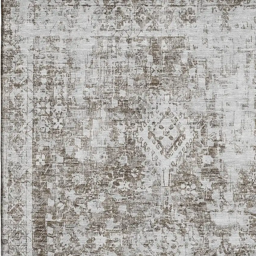 Chocolate And Ivory Oriental Washable Area Rug With UV Protection Photo 2