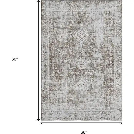 Chocolate And Ivory Oriental Washable Area Rug With UV Protection Photo 3