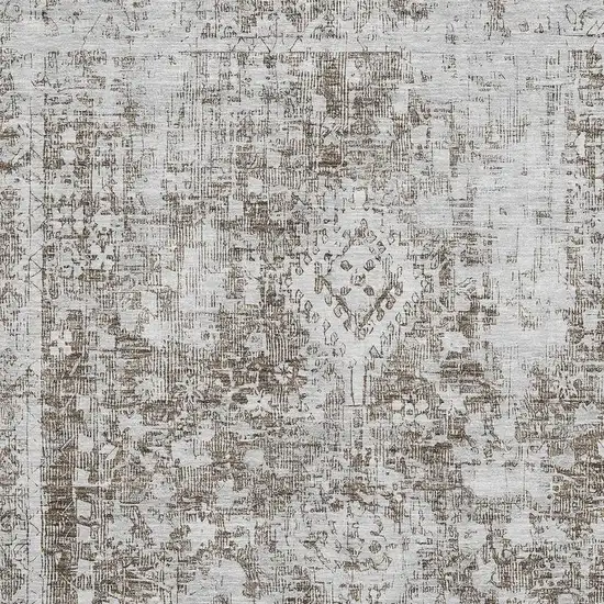Chocolate And Ivory Oriental Washable Area Rug With UV Protection Photo 2