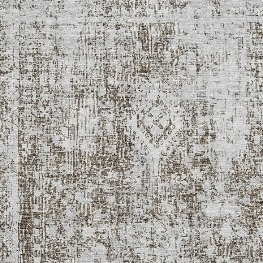 Chocolate And Ivory Oriental Washable Area Rug With UV Protection Photo 2