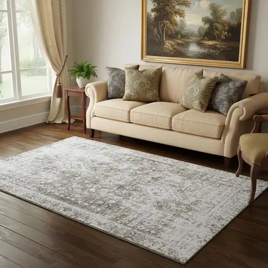 Chocolate And Ivory Oriental Washable Area Rug With UV Protection Photo 2