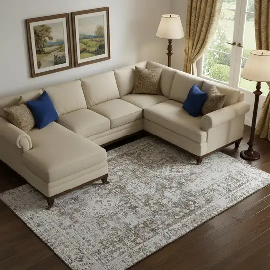 Chocolate And Ivory Oriental Washable Area Rug With UV Protection Photo 2