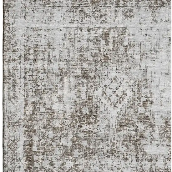Chocolate And Ivory Oriental Washable Area Rug With UV Protection Photo 2