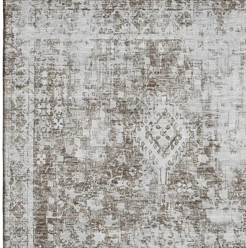 Chocolate And Ivory Oriental Washable Area Rug With UV Protection Photo 2