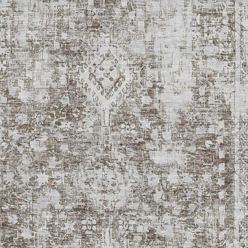 Chocolate And Ivory Oriental Washable Area Rug With UV Protection Photo 3