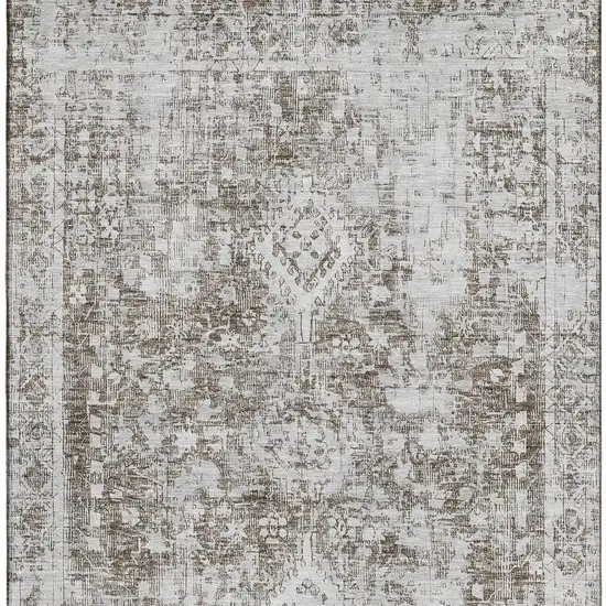 Chocolate And Ivory Oriental Washable Area Rug With UV Protection Photo 3