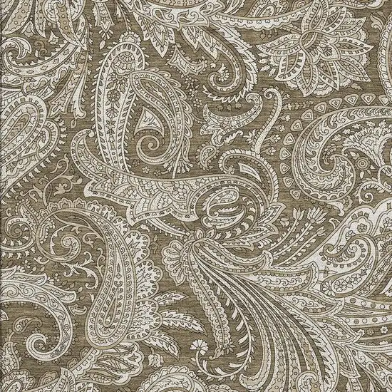 Chocolate And Ivory Paisley Washable Area Rug With UV Protection Photo 3