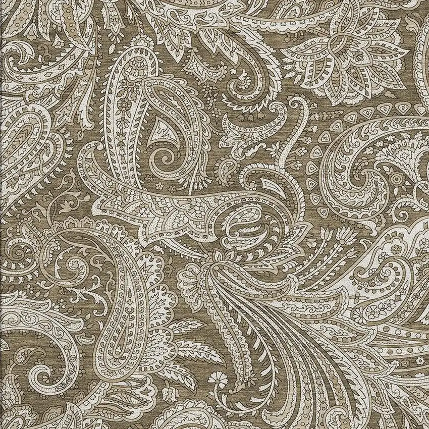 Chocolate And Ivory Paisley Washable Area Rug With UV Protection Photo 3