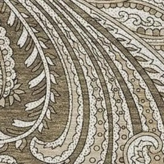 Chocolate And Ivory Paisley Washable Area Rug With UV Protection Photo 5