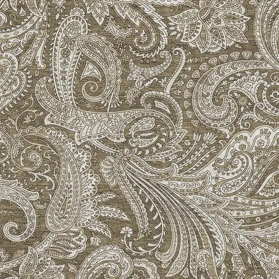 Chocolate And Ivory Paisley Washable Area Rug With UV Protection Photo 4