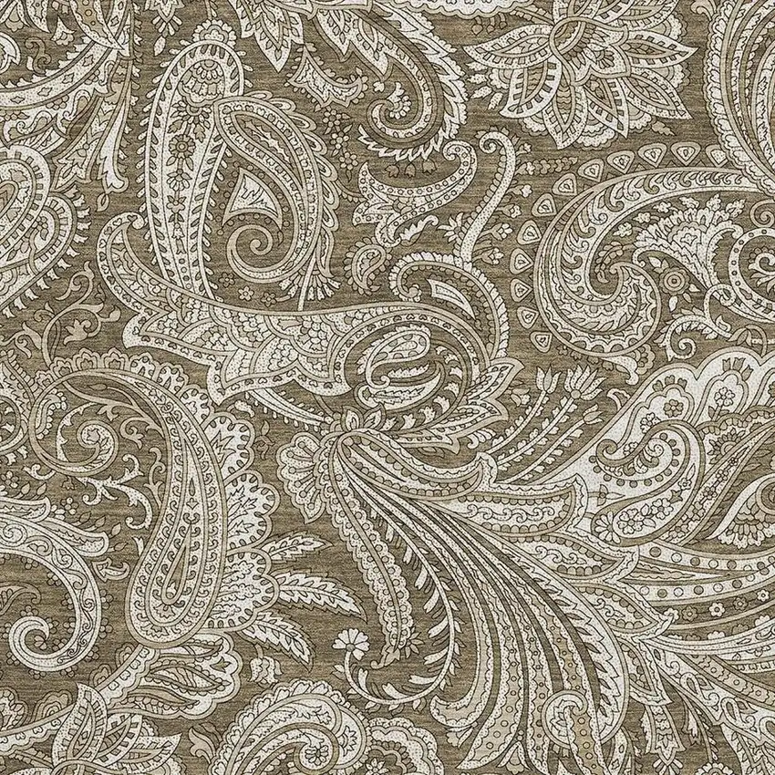 Chocolate And Ivory Paisley Washable Area Rug With UV Protection Photo 4