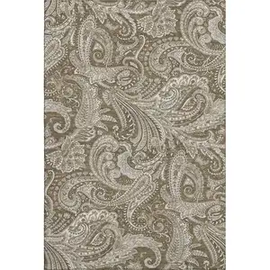 Photo of Chocolate And Ivory Paisley Washable Area Rug With UV Protection