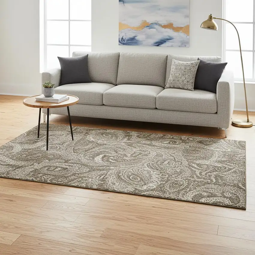 Chocolate And Ivory Paisley Washable Area Rug With UV Protection Photo 2