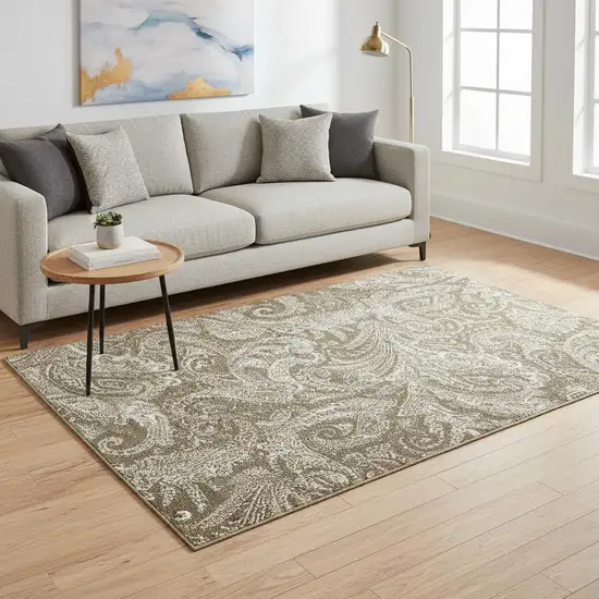 Chocolate And Ivory Paisley Washable Area Rug With UV Protection Photo 3