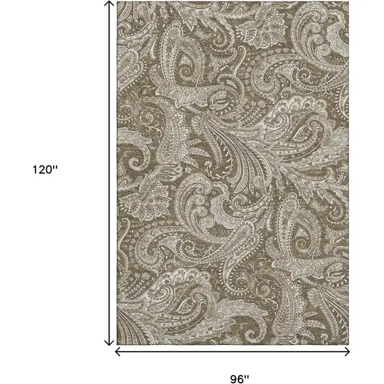 Chocolate And Ivory Paisley Washable Area Rug With UV Protection Photo 5