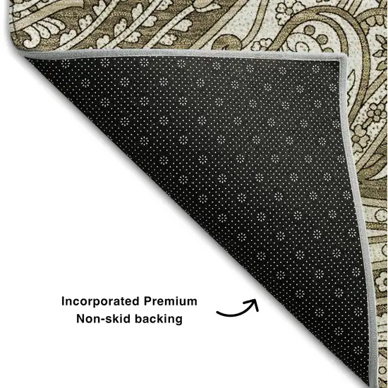 Chocolate And Ivory Paisley Washable Area Rug With UV Protection Photo 6