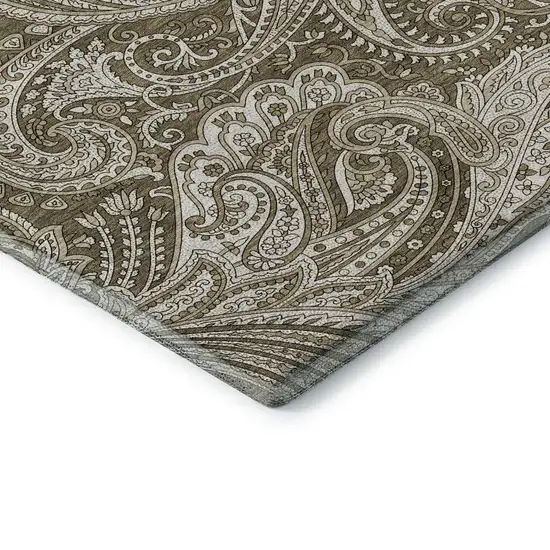 Chocolate And Ivory Paisley Washable Area Rug With UV Protection Photo 7
