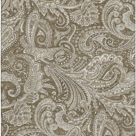 Chocolate And Ivory Paisley Washable Area Rug With UV Protection Photo 5