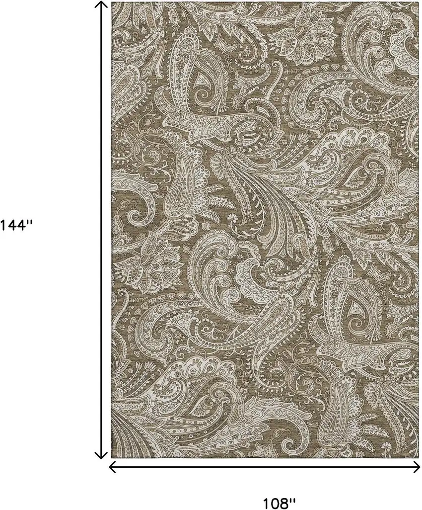 Chocolate And Ivory Paisley Washable Area Rug With UV Protection Photo 4