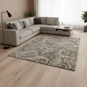 Photo of Chocolate And Ivory Paisley Washable Area Rug With UV Protection