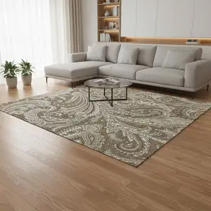 Photo of Chocolate And Ivory Paisley Washable Area Rug With UV Protection