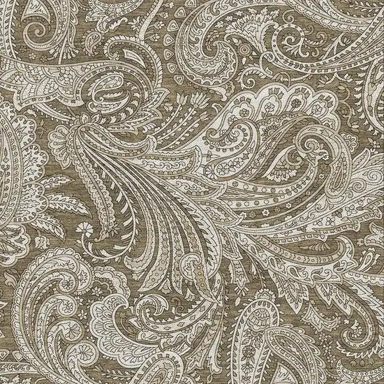 Chocolate And Ivory Paisley Washable Area Rug With UV Protection Photo 4