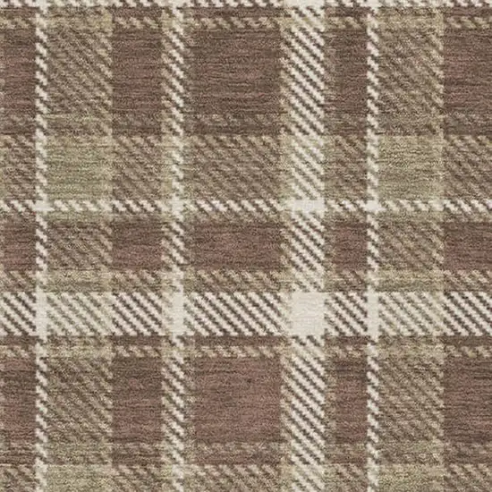 Chocolate And Ivory Plaid Washable Area Rug With UV Protection Photo 3