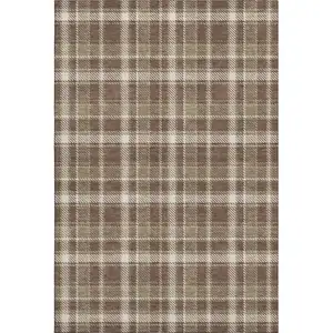 Photo of Chocolate And Ivory Plaid Washable Area Rug With UV Protection