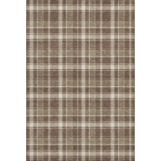 Chocolate And Ivory Plaid Washable Area Rug With UV Protection Photo 2