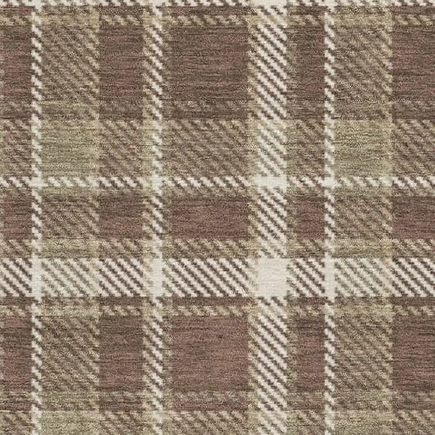 Chocolate And Ivory Plaid Washable Area Rug With UV Protection Photo 3