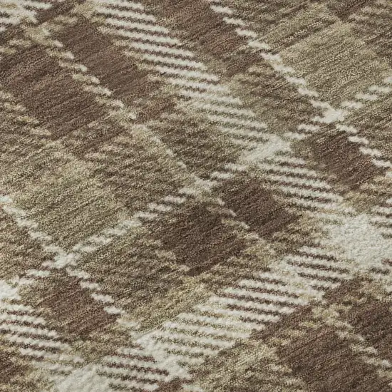 Chocolate And Ivory Plaid Washable Area Rug With UV Protection Photo 5