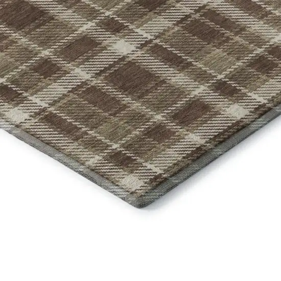 Chocolate And Ivory Plaid Washable Area Rug With UV Protection Photo 4