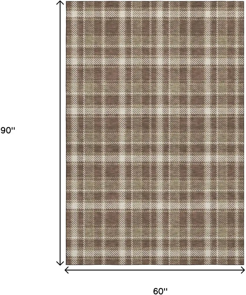 Chocolate And Ivory Plaid Washable Area Rug With UV Protection Photo 6