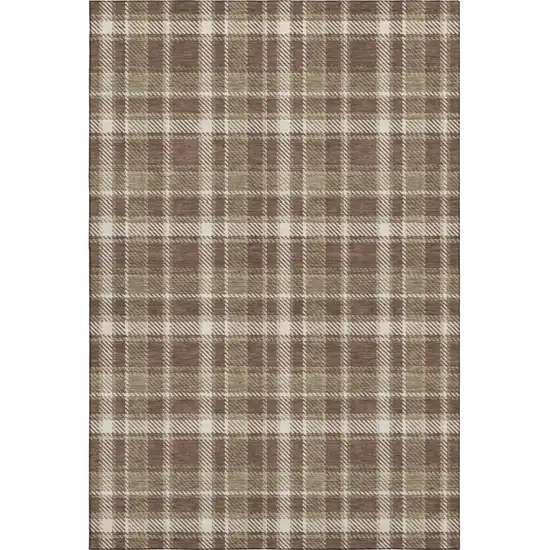 Chocolate And Ivory Plaid Washable Area Rug With UV Protection Photo 2