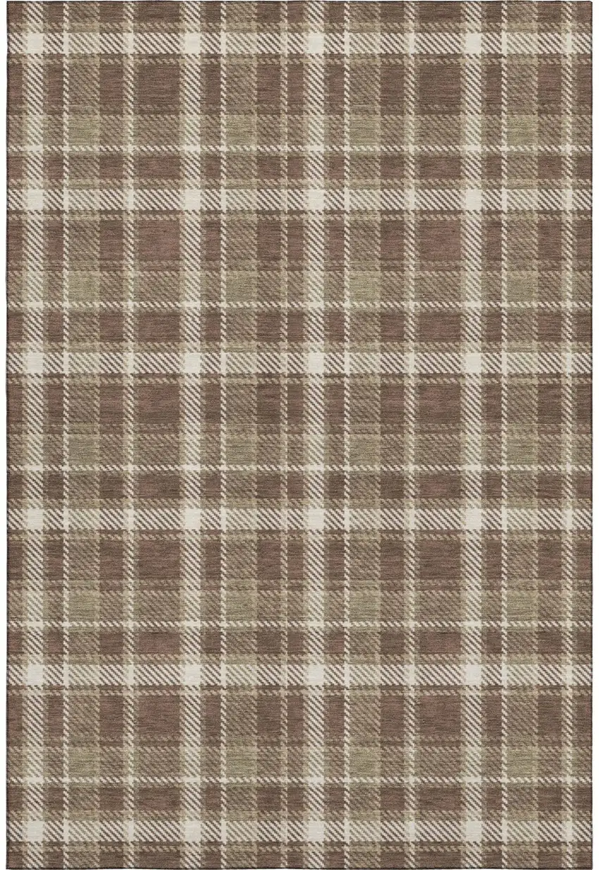 Chocolate And Ivory Plaid Washable Area Rug With UV Protection Photo 2