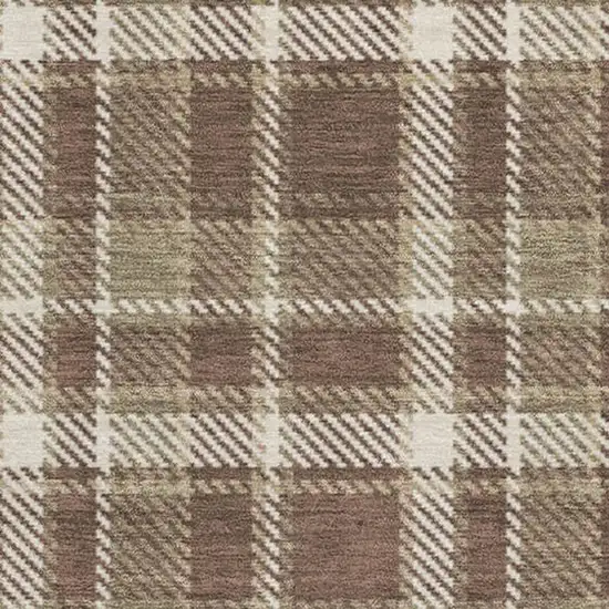 Chocolate And Ivory Plaid Washable Area Rug With UV Protection Photo 3