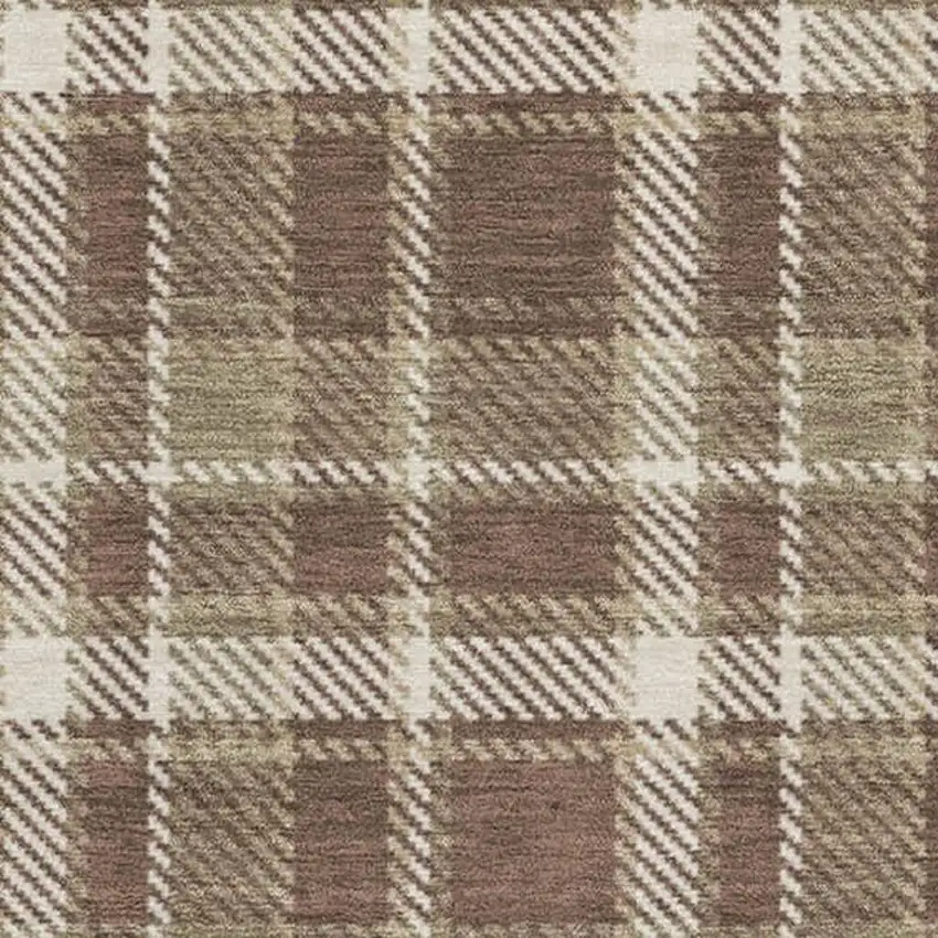 Chocolate And Ivory Plaid Washable Area Rug With UV Protection Photo 3